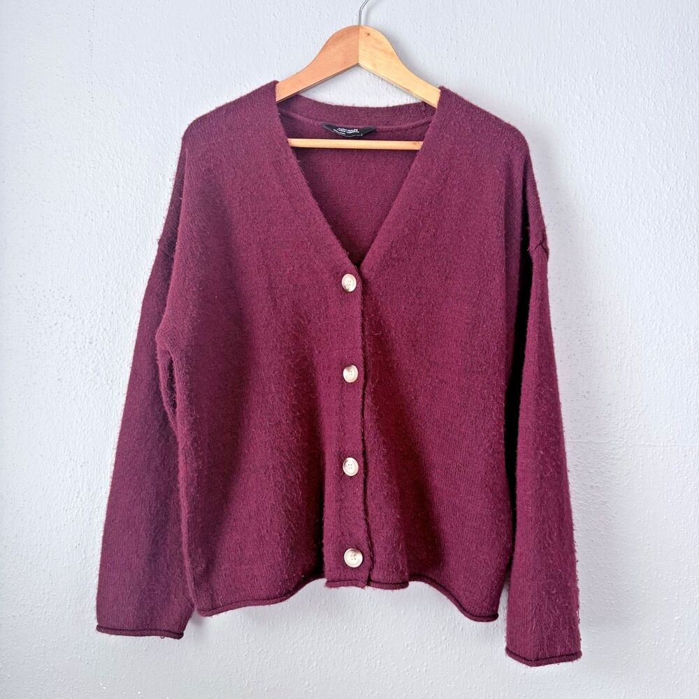 Member's Mark Women's Button Closure Rolled Hem V-Neck Cardigan Burgundy size L